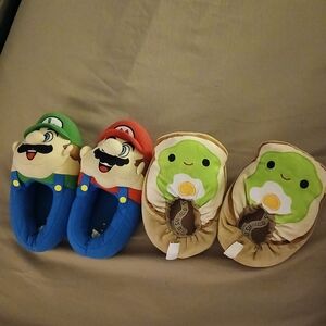 Mario & Luigi Plush Kids Slippers - Red and Green